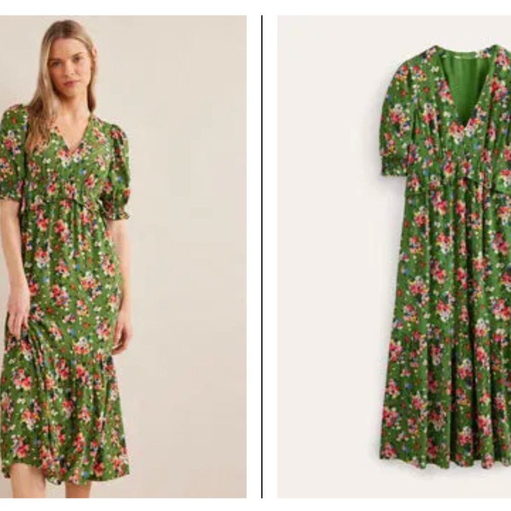 Boden Ruffle Detail Midi Tea Dress Green